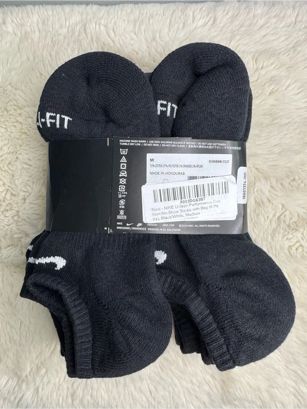 Nike Everyday Plus Black Socks- 6 Pack (Medium)
